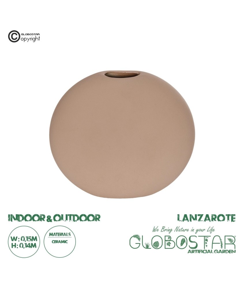 GloboStar® Artificial Garden LANZAROTE 21290 Διακοσμητικό Κεραμικό Βάζo Καφέ Π15 x Μ15 x Υ14cm